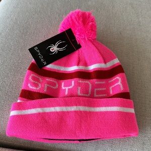 SPYDER Hot Pink “Bryte Bubble” Jacquard Logo Stripe Beanie